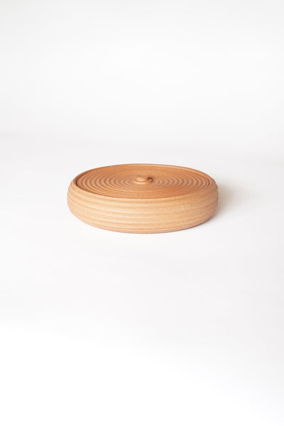 STRIPED TERRACOTTA LIDDED VESSEL #1